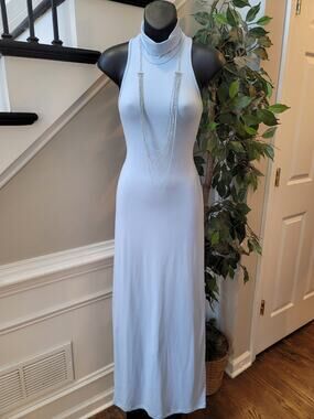 Bumpsuit Halter Gown Women's Small Light Blue Turtle Neck Side Slit Sleeveless